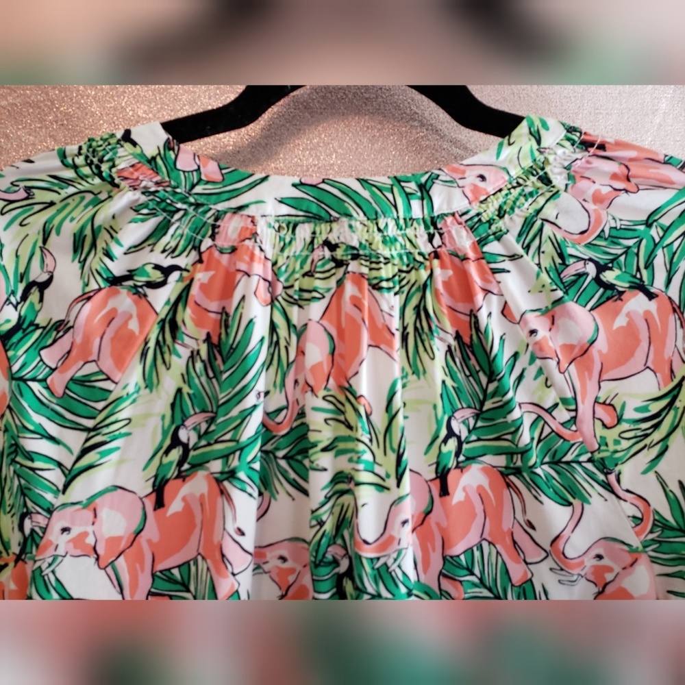 Crown & Ivy Elephant Palm Leaf Popover Blouse XS - Picture 7 of 8